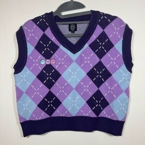 Paws‎ of Pride Argyle Sweater Vest Women’s Small Purple Preppy Y2K Academia Knit